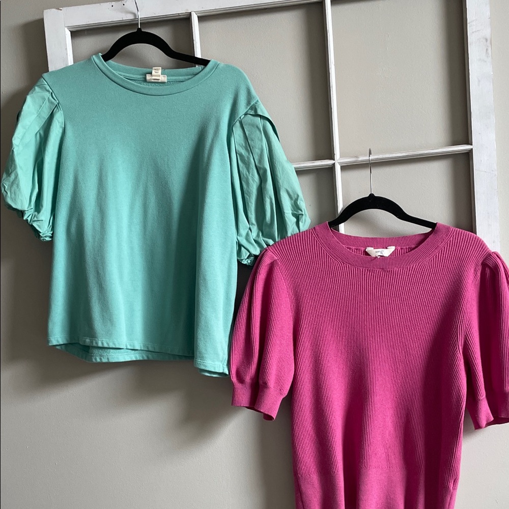 a.n.a Mint Green Puff Sleeve Top & Hot Pink Short Sleeve Knit